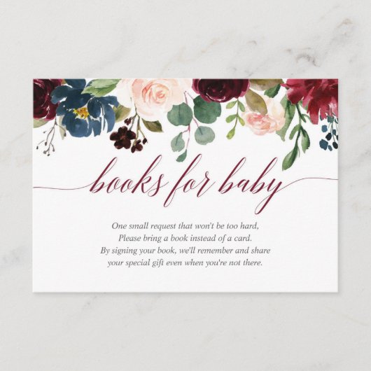 Carte D'accompagnement Floral burgundy bleu fille baby shower demande (Devant)