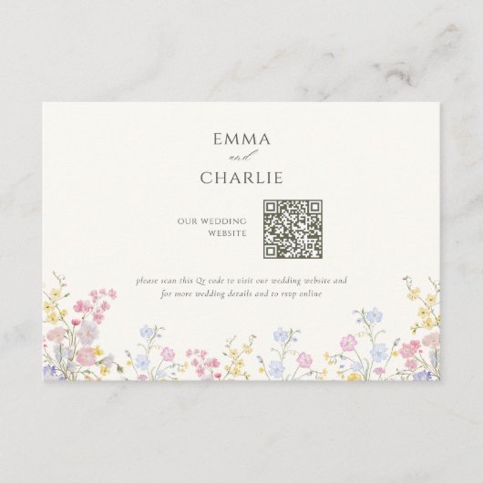 Carte D'accompagnement Floral Calligraphy QR Code Wedding Website (Devant)