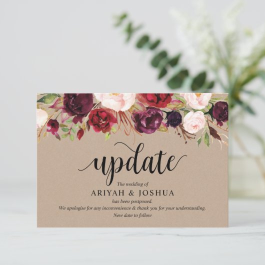 Carte D'accompagnement Floral de Bourgogne, Kraft, Noir, Mariage repousse (Debout devant)