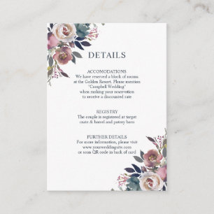 Carte D'accompagnement Floral Dusty Rose Mauve Navy Blue QR code