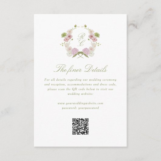 Carte D'accompagnement Floral Elegance Monogram Crest Wedding Details (Devant)