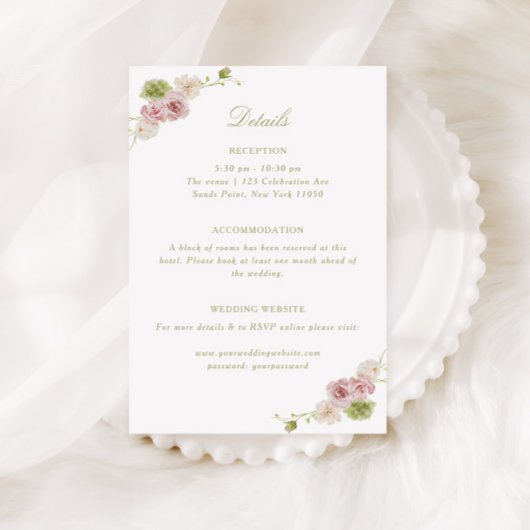 Carte D'accompagnement Floral Elegance Pink Green Wedding