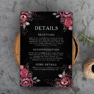 Carte D'accompagnement Floral gothique Détails Mariage Noir