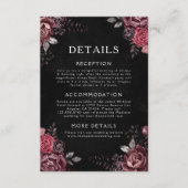 Carte D'accompagnement Floral gothique Détails Mariage Noir (Devant)
