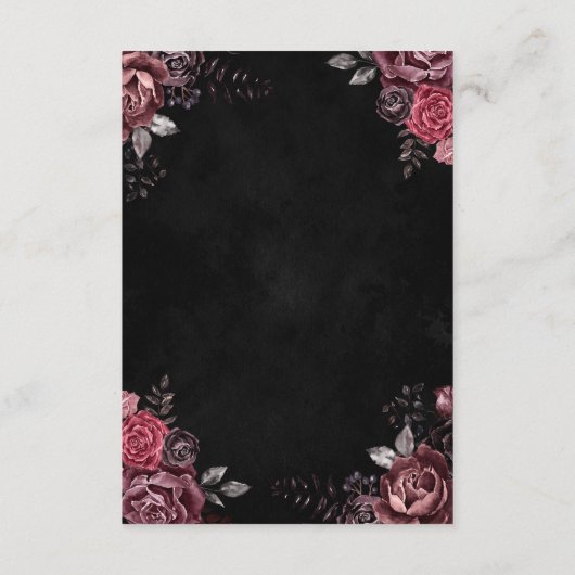 Carte D'accompagnement Floral gothique Détails Mariage Noir (Dos)