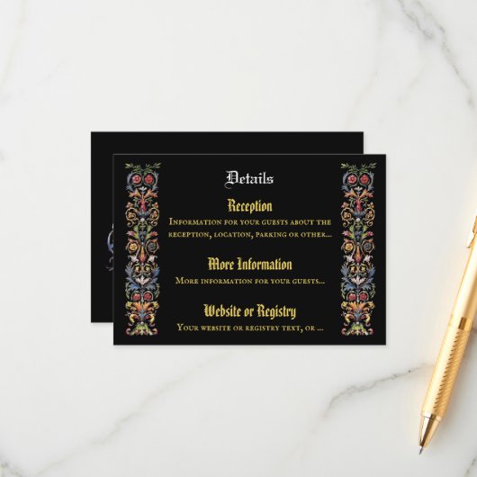 Carte D'accompagnement Floral Illuminé Médiéval modifiable (Devant/Arrière en situation)