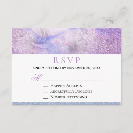 Carte D'accompagnement ~ Floral Lavender Blue Parties scintillant Elegant (Devant)