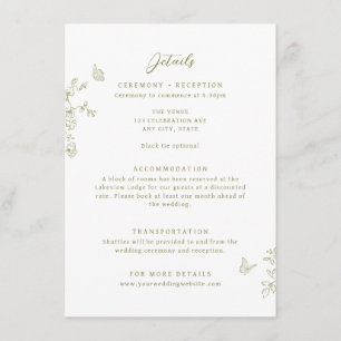 Carte D'accompagnement Floral Line Art Butterflies Détails du Mariage