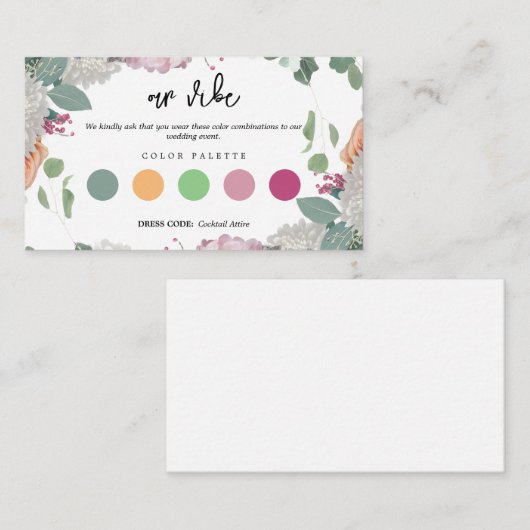 Carte D'accompagnement Floral Mariage thème Code robe (Devant / Derrière)