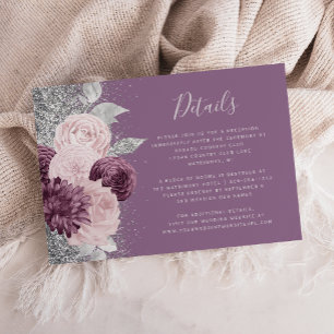 Carte D'accompagnement Floral Mauve Blush Silver Détails du Mariage