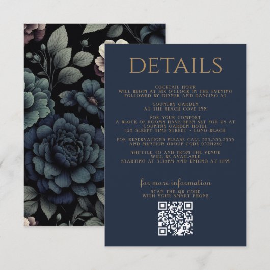 Carte D'accompagnement Floral Moody Bleu (Devant / Derrière)