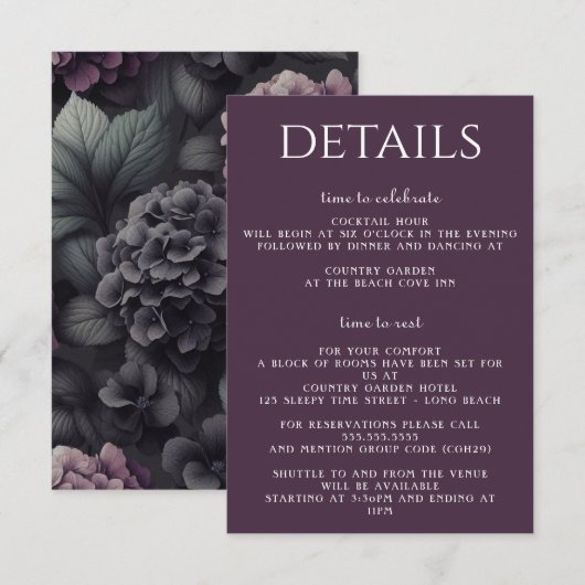 Carte D'accompagnement Floral Moody noir et violet (Devant / Derrière)