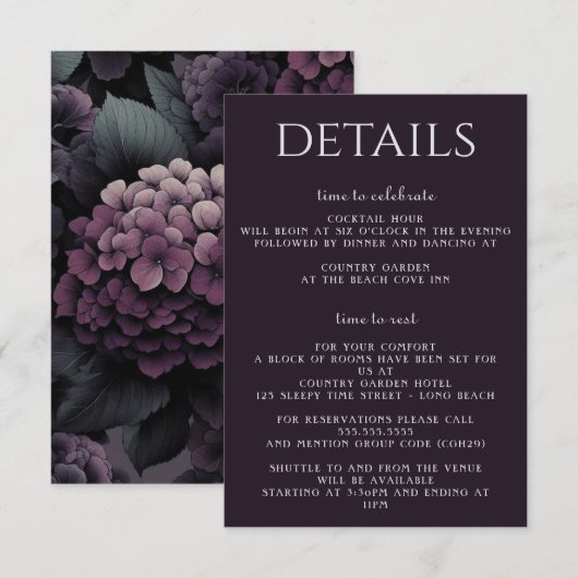 Carte D'accompagnement Floral Moody violet (Devant / Derrière)