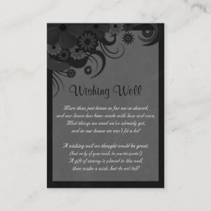Carte D'accompagnement Floral noir et gris Mariage Wishing well