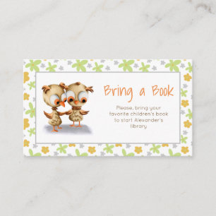 Carte D'accompagnement Floral Owl Twins Baby shower Apportez un livre