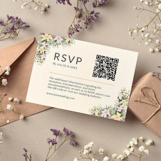 Carte D'accompagnement Floral romantic wedding Website RSVP QR Code