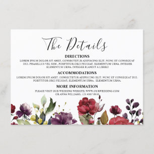 Carte D'accompagnement Floral Rose de Bourgogne rougeole romantique