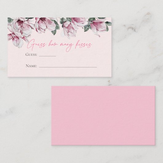 Carte D'accompagnement Floral rose | Devinez combien de baisers (Devant / Derrière)