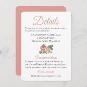 Carte D'accompagnement Floral Rose Rose Mariage Instructions Détails (Devant / Derrière)