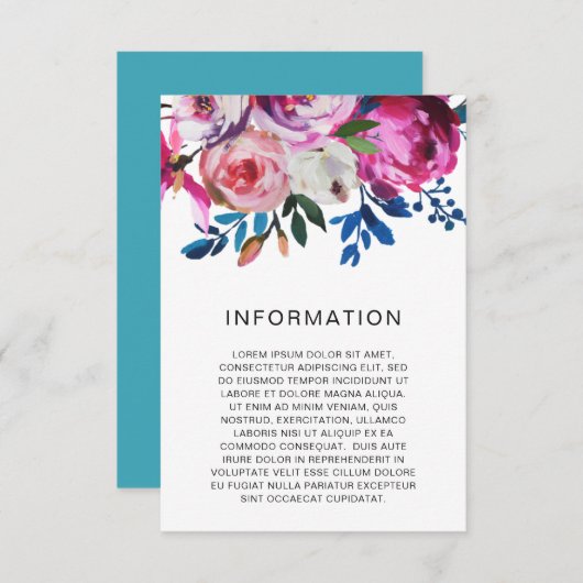 Carte D'accompagnement Floral rose Turquoise clair Mariage moderne (Devant / Derrière)