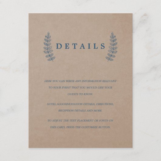 Carte D'accompagnement Floral rustique | Faux Kraft - Fiche Mariage (Devant)