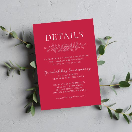 Carte D'accompagnement Floral Simplicity 1 Raspberry Minimal Wedding