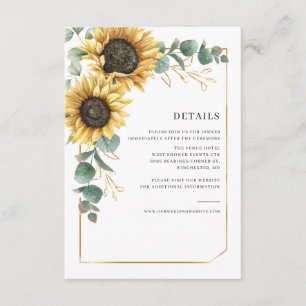 Carte D'accompagnement Floral Tournesol Eucalyptus Détails Mariage