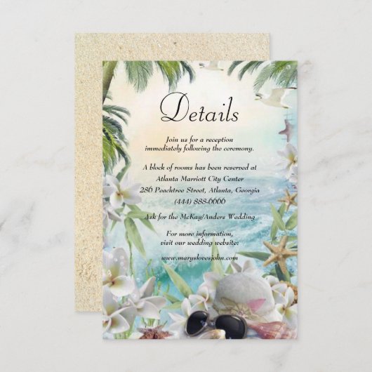 Carte D'accompagnement Floral Tropical Beach Détails du mariage (Devant / Derrière)