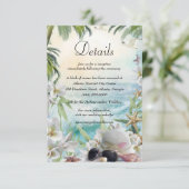 Carte D'accompagnement Floral Tropical Beach Détails du mariage (Debout devant)