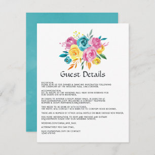 Carte D'accompagnement Floral Turquoise, Jaune et Rose Détails