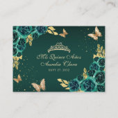 Carte D'accompagnement Floral Vert Or Tiara Butterfly Quinceañera (Dos)