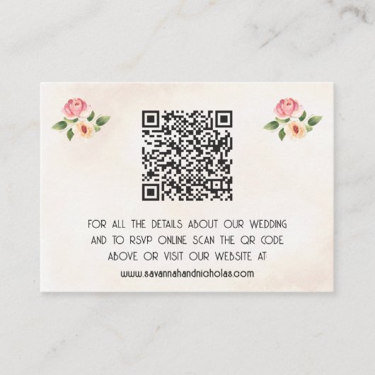 Carte D'accompagnement Floral Vinyl Record QR Code Mariage (Devant)