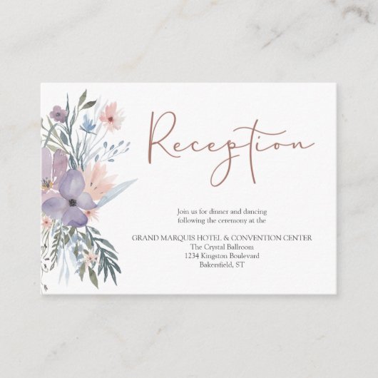 Carte D'accompagnement Floral violet Rose Gold Mariage Réception (Devant)