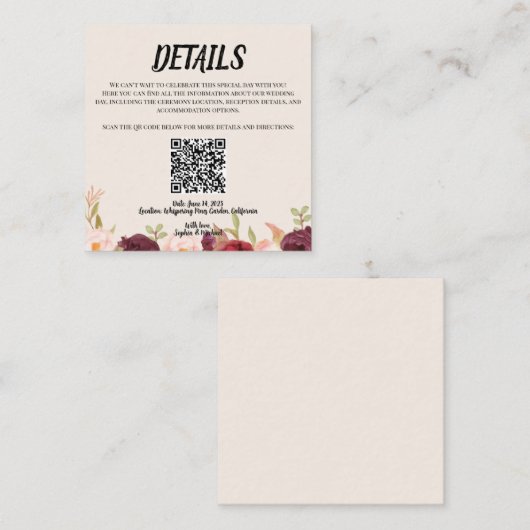 Carte D'accompagnement Floral Watercolor Wedding (Devant / Derrière)