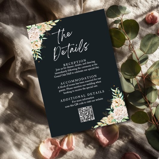 Carte D'accompagnement  Floral Wedding Details Enclosure Card with QR Cod