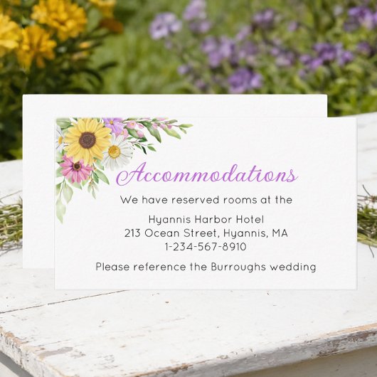 Carte D'accompagnement Floral Wedding Sunflower Daisy Accommodations