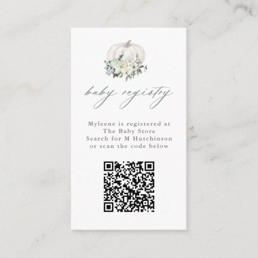 Carte D'accompagnement Floral White Citrouille QR Code Baby Registry (Devant)
