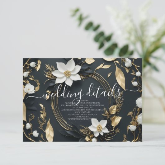 Carte D'accompagnement Floral Wreath Information Mariage Détails Photo (Debout devant)