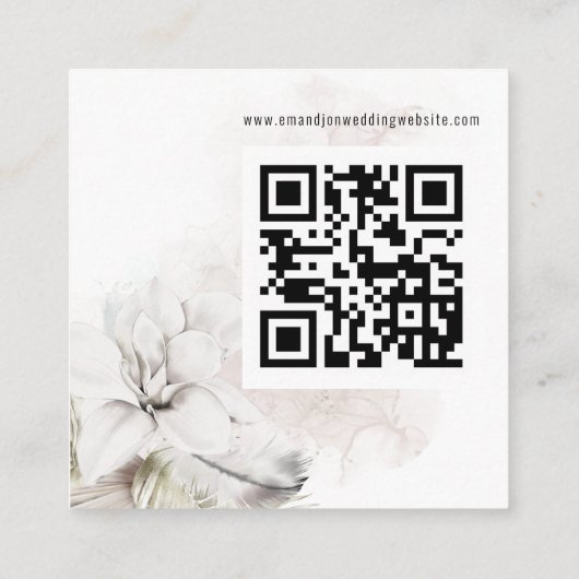 Carte D'accompagnement Florales blanches modernes QR Code Mariage RSVP (Dos)