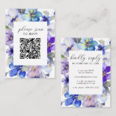 Carte D'accompagnement Florales bleu violet QR Code Mariage RSVP (Devant / Derrière)