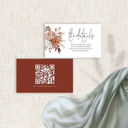 Carte D'accompagnement Florales en terre cuite rustique QR Code Détails d