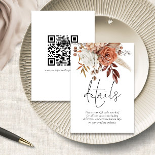 Carte D'accompagnement Florales en terre cuite rustique QR Code Détails d