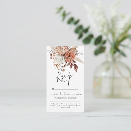 Carte D'accompagnement Florales en terre cuite rustique QR Code Mariage R (Debout devant)