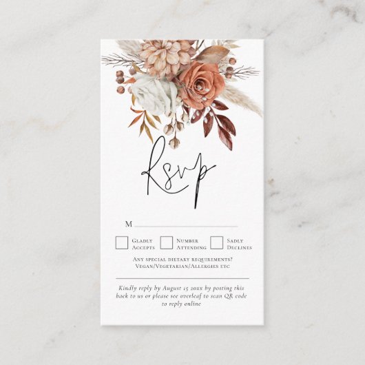 Carte D'accompagnement Florales en terre cuite rustique QR Code Mariage R (Devant)