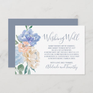 Carte D'accompagnement Flore bleu poussiéreux Mariage Wishing well
