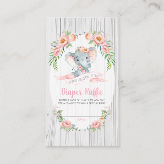 Carte D'accompagnement Flore Boho Elephant Baby shower Déchets Raffle (Devant)