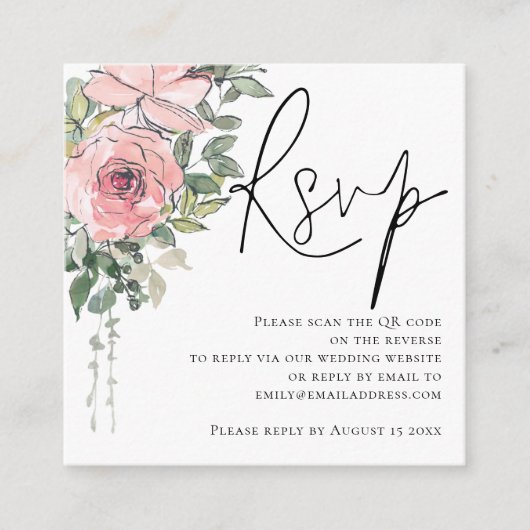 Carte D'accompagnement Flore flush moderne Script QR Code Mariage RSVP (Devant)