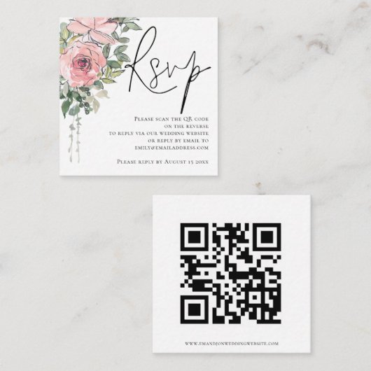 Carte D'accompagnement Flore flush moderne Script QR Code Mariage RSVP (Devant / Derrière)