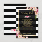 Carte D'accompagnement Flore noir blanc rayures | Mariage Wishing well (Devant / Derrière)