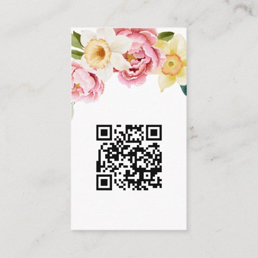 Carte D'accompagnement Flore rose jaune Script QR Code Mariage RSVP (Dos)